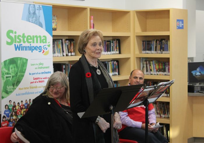 Tannis Richardson speaking in support of the WSO's Sistema program in 2017. (PNN)